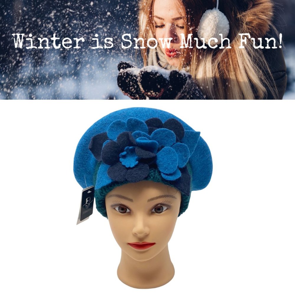Forbusite Women's Wool French Beret Hat with Floral Detail